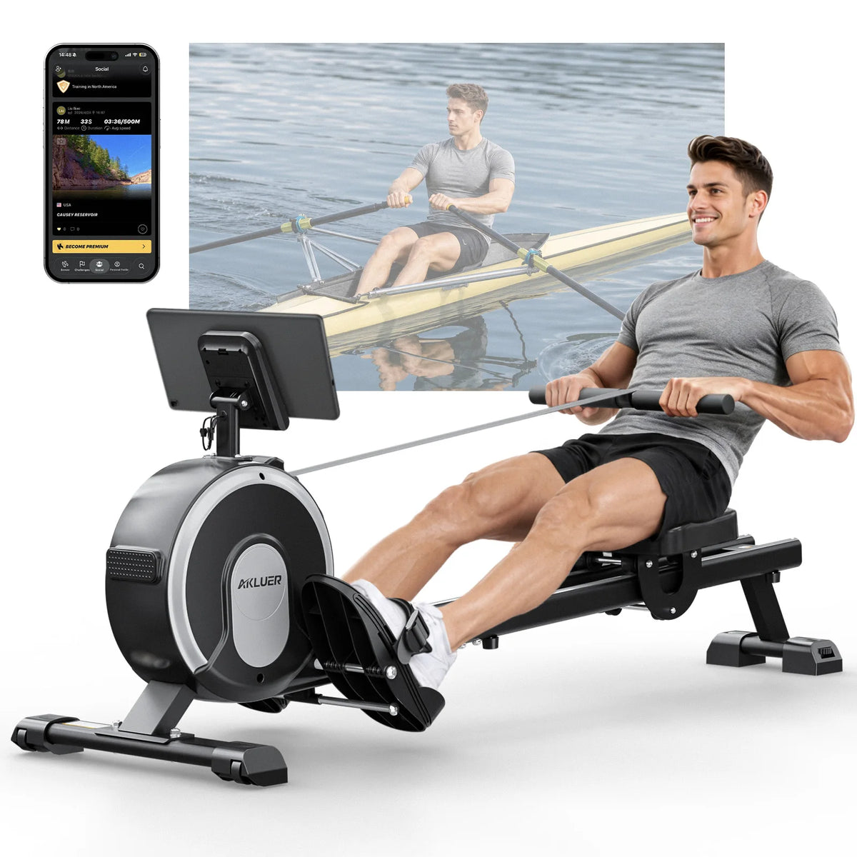 EU Stock Magnetic Rowing Machine Folding Indoor Rower Home Gym Fitness Equipment with App Integration