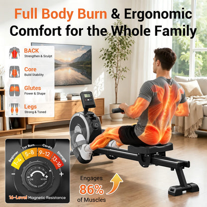 EU Stock Magnetic Rowing Machine Folding Indoor Rower Home Gym Fitness Equipment with App Integration
