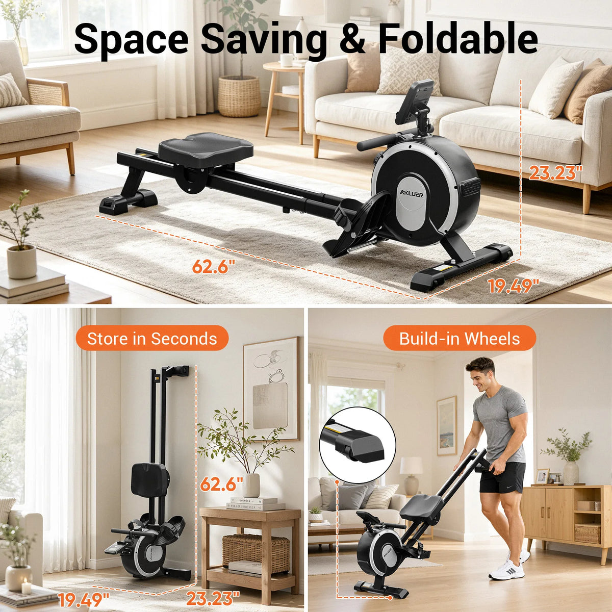 EU Stock Magnetic Rowing Machine Folding Indoor Rower Home Gym Fitness Equipment with App Integration