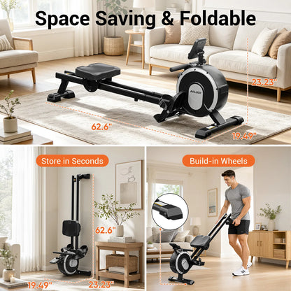 EU Stock Magnetic Rowing Machine Folding Indoor Rower Home Gym Fitness Equipment with App Integration