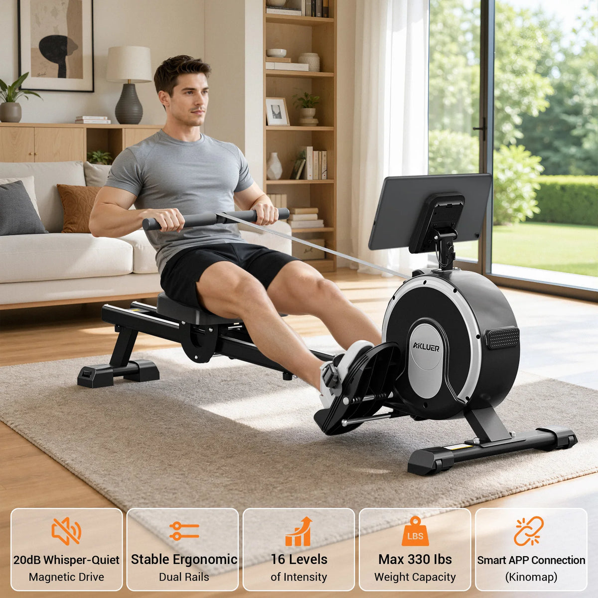 EU Stock Magnetic Rowing Machine Folding Indoor Rower Home Gym Fitness Equipment with App Integration